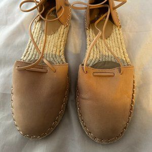 Eileen Fisher  Flat Elastic Zip Back Espadrilles Tan Nubuck Women Sizes  NEW